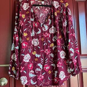 Old Navy Burgundy Floral Blouse
